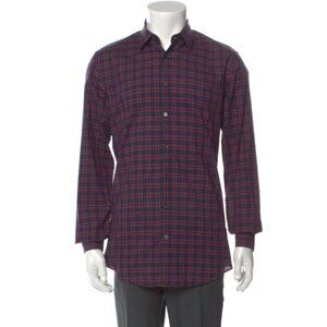 Gucci Men's Burgundy Plaid Checkered Long Sleeve Button Up Cotton Shirt size 17
